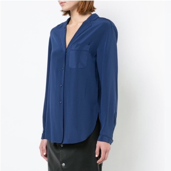 NWOT Rag & Bone Alyse Hi Low Silk Blouse Button Down Shirt Royal Blue Casual XS - Picture 1 of 13